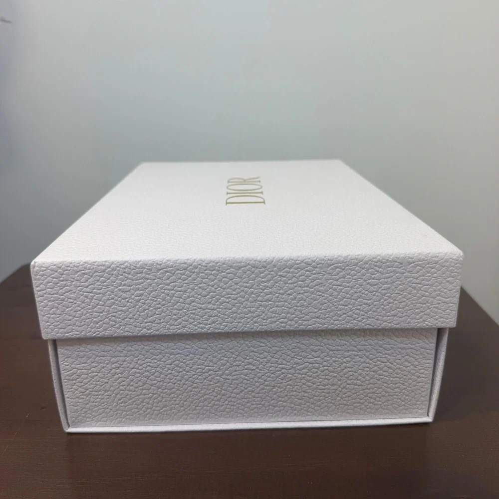 Dior Empty Gift Box 12.5x9x4.5 White Textured Gold Logo Luxury Designer Storage